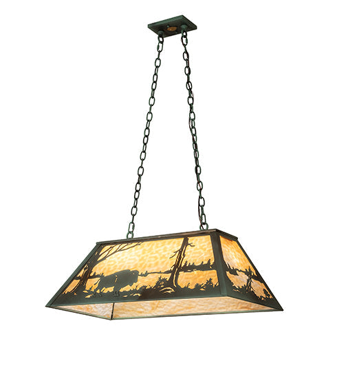 Meyda Lighting Buffalo 33" 6-Light Antique Copper Verdigris Island Pendant Light With Beige Art Shade Glass
