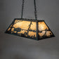 Meyda Lighting Buffalo 33" 6-Light Antique Copper Verdigris Island Pendant Light With Beige Art Shade Glass