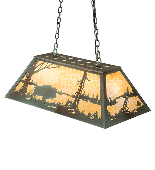 Meyda Lighting Buffalo 33" 6-Light Antique Copper Verdigris Island Pendant Light With Beige Art Shade Glass