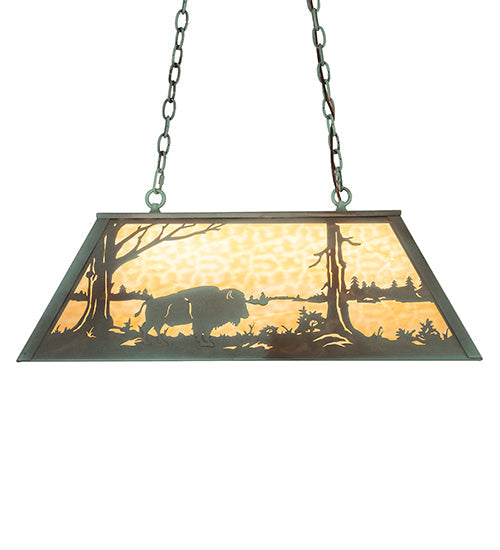 Meyda Lighting Buffalo 33" 6-Light Antique Copper Verdigris Island Pendant Light With Beige Art Shade Glass
