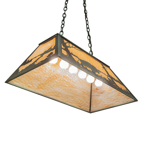 Meyda Lighting Buffalo 33" 6-Light Antique Copper Verdigris Island Pendant Light With Beige Art Shade Glass