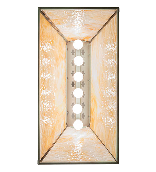 Meyda Lighting Buffalo 33" 6-Light Antique Copper Verdigris Island Pendant Light With Beige Art Shade Glass