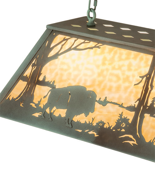 Meyda Lighting Buffalo 33" 6-Light Antique Copper Verdigris Island Pendant Light With Beige Art Shade Glass