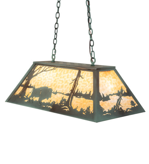 Meyda Lighting Buffalo 33" 6-Light Antique Copper Verdigris Island Pendant Light With Beige Art Shade Glass