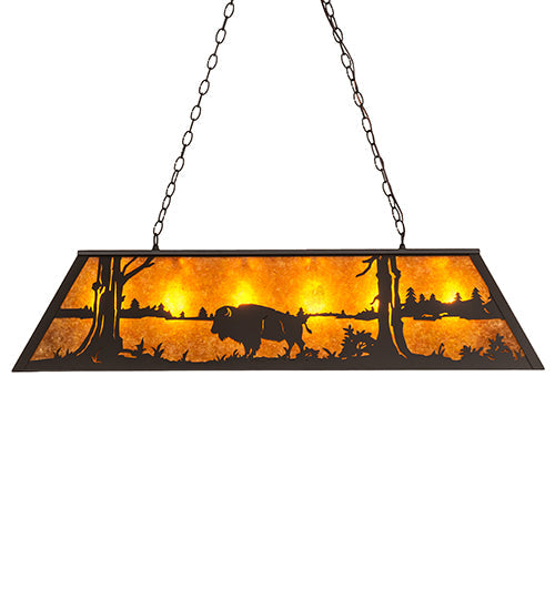 Meyda Lighting Buffalo 48" 6-Light Oil Rubbed Bronze Island Pendant Ligh With Amber Mica Shade Glass