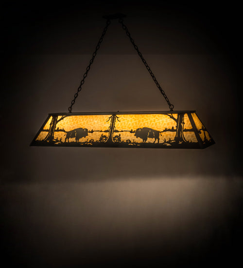 Meyda Lighting Buffalo 61" 9-Light Antique Copper Island Pendant Light With Beige Art Shade Glass