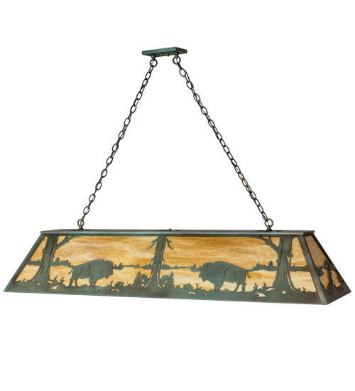 Meyda Lighting Buffalo 61" 9-Light Antique Copper Island Pendant Light With Beige Art Shade Glass