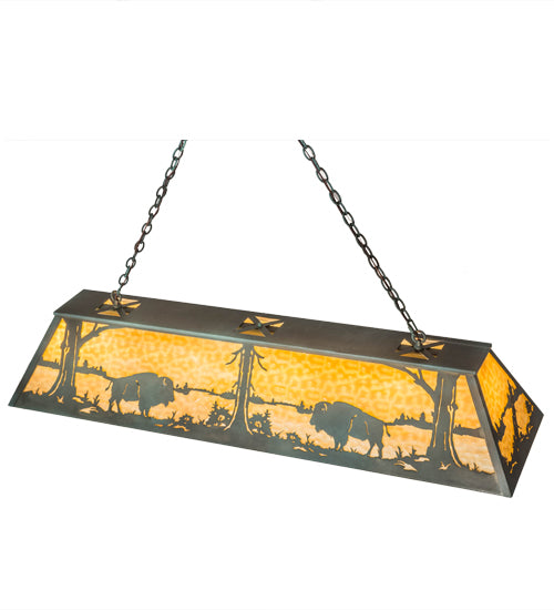 Meyda Lighting Buffalo 61" 9-Light Antique Copper Island Pendant Light With Beige Art Shade Glass