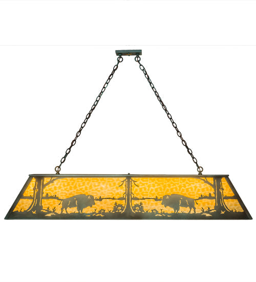 Meyda Lighting Buffalo 61" 9-Light Antique Copper Island Pendant Light With Beige Art Shade Glass