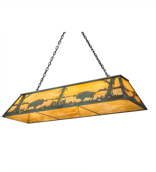 Meyda Lighting Buffalo 61" 9-Light Antique Copper Island Pendant Light With Beige Art Shade Glass
