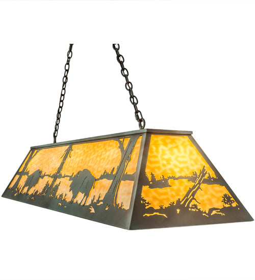 Meyda Lighting Buffalo 61" 9-Light Antique Copper Island Pendant Light With Beige Art Shade Glass