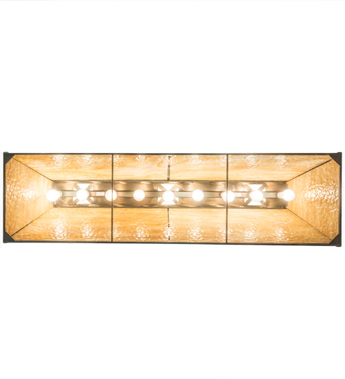 Meyda Lighting Buffalo 61" 9-Light Antique Copper Island Pendant Light With Beige Art Shade Glass