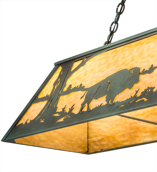 Meyda Lighting Buffalo 61" 9-Light Antique Copper Island Pendant Light With Beige Art Shade Glass