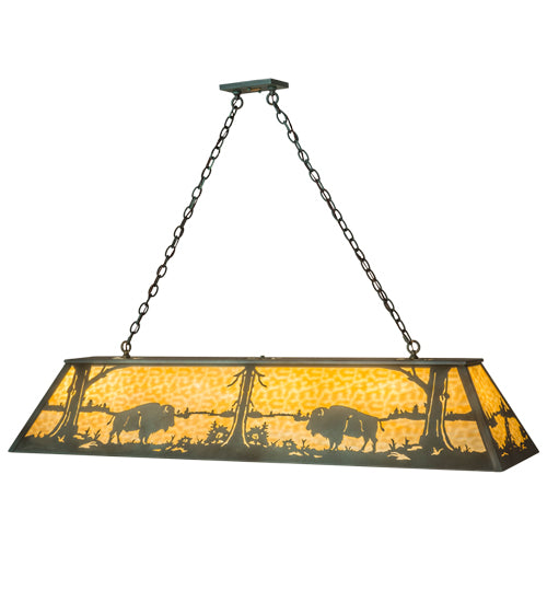 Meyda Lighting Buffalo 61" 9-Light Antique Copper Island Pendant Light With Beige Art Shade Glass