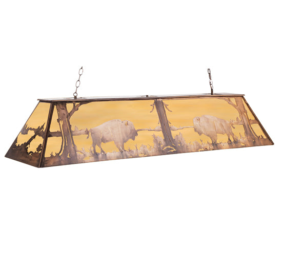 Meyda Lighting Buffalo 72" 11-Light Antique Copper Island Pendant Light With Beige Art Shade Glass