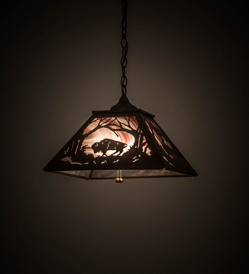 Meyda Lighting Buffalo at Dawn 22" 2-Light Cafe Noir Pendant Light With Violet Shade Glass