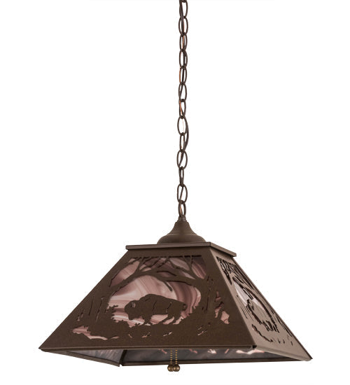 Meyda Lighting Buffalo at Dawn 22" 2-Light Cafe Noir Pendant Light With Violet Shade Glass