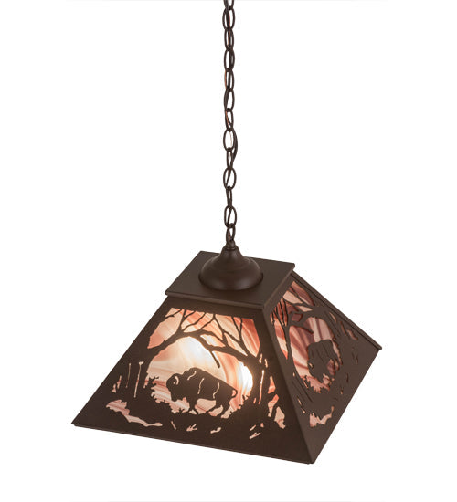 Meyda Lighting Buffalo at Dawn 22" 2-Light Cafe Noir Pendant Light With Violet Shade Glass