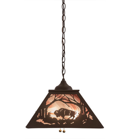 Meyda Lighting Buffalo at Dawn 22" 2-Light Cafe Noir Pendant Light With Violet Shade Glass