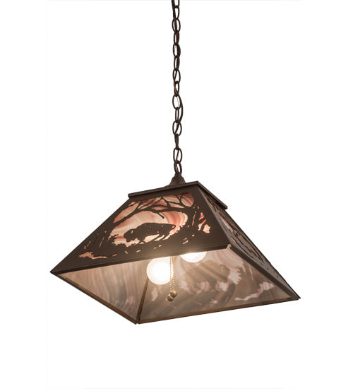 Meyda Lighting Buffalo at Dawn 22" 2-Light Cafe Noir Pendant Light With Violet Shade Glass