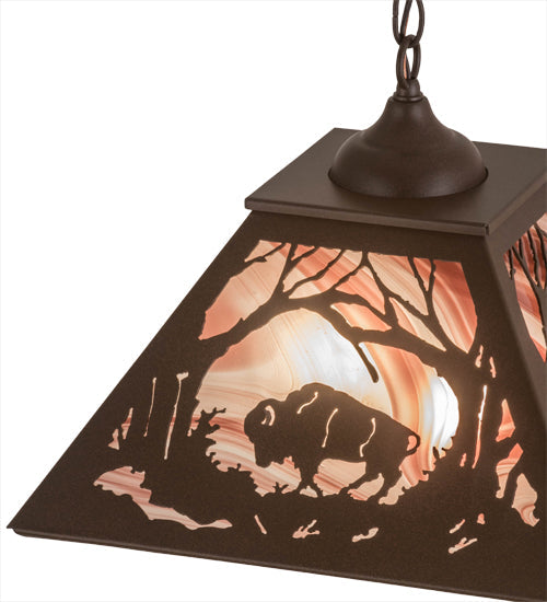 Meyda Lighting Buffalo at Dawn 22" 2-Light Cafe Noir Pendant Light With Violet Shade Glass
