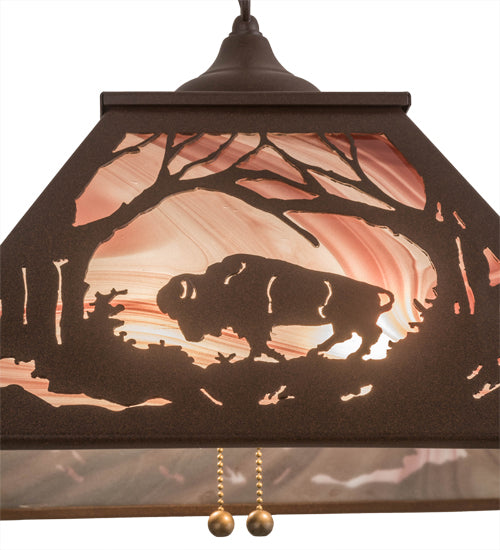 Meyda Lighting Buffalo at Dawn 22" 2-Light Cafe Noir Pendant Light With Violet Shade Glass