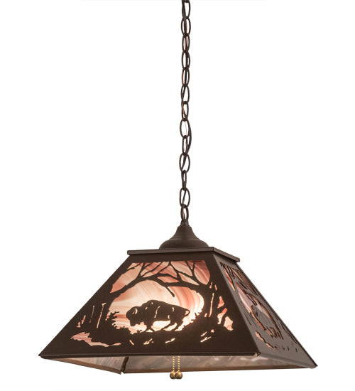 Meyda Lighting Buffalo at Dawn 22" 2-Light Cafe Noir Pendant Light With Violet Shade Glass