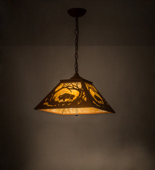 Meyda Lighting Buffalo at Dawn 22" 2-Light Earth Pendant Light With Beige Art Shade Glass