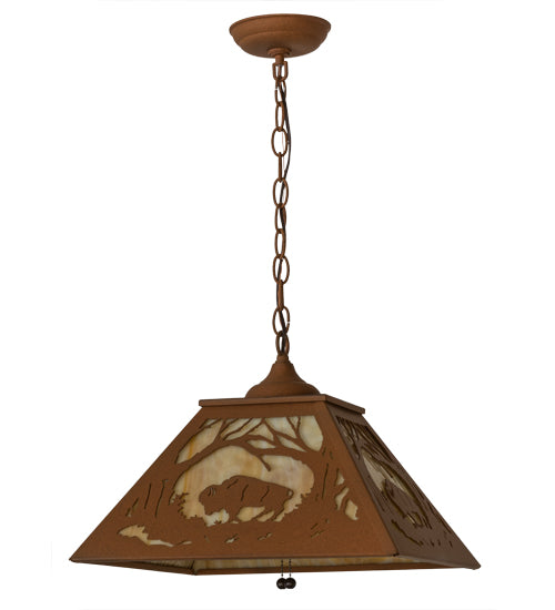 Meyda Lighting Buffalo at Dawn 22" 2-Light Earth Pendant Light With Beige Art Shade Glass