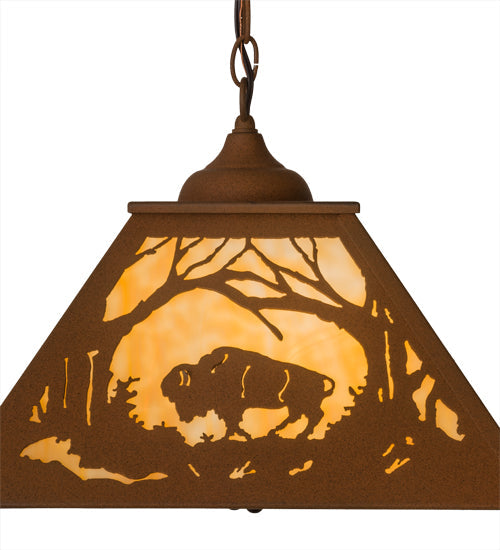 Meyda Lighting Buffalo at Dawn 22" 2-Light Earth Pendant Light With Beige Art Shade Glass
