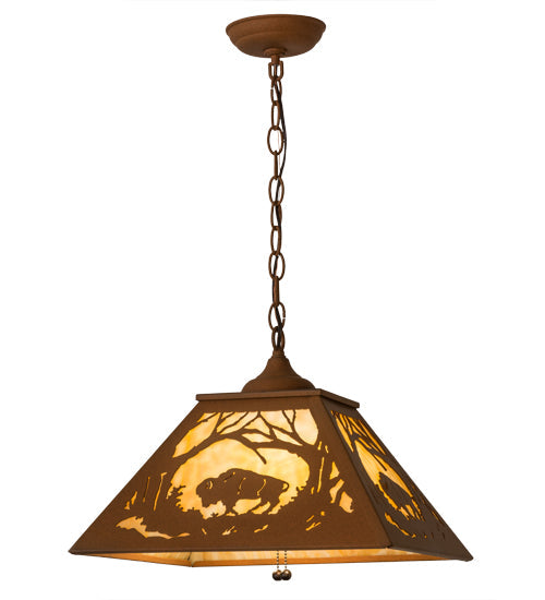 Meyda Lighting Buffalo at Dawn 22" 2-Light Earth Pendant Light With Beige Art Shade Glass