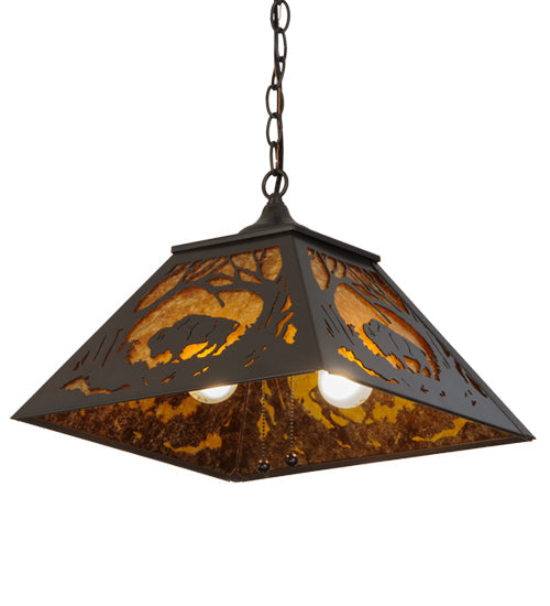 Meyda Lighting Buffalo at Dawn 22" 2-Light Timeless Bronze Pendant Light With Amber Mica Shade Glass