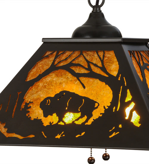 Meyda Lighting Buffalo at Dawn 22" 2-Light Timeless Bronze Pendant Light With Amber Mica Shade Glass