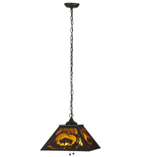 Meyda Lighting Buffalo at Dawn 22" 2-Light Timeless Bronze Pendant Light With Amber Mica Shade Glass