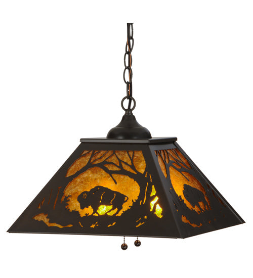 Meyda Lighting Buffalo at Dawn 22" 2-Light Timeless Bronze Pendant Light With Amber Mica Shade Glass