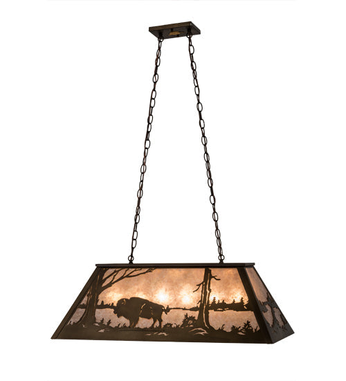 Meyda Lighting Buffalo at Lake 33" 6-Light Antique Copper Island Pendant Light With Silver Mica Shade Glass