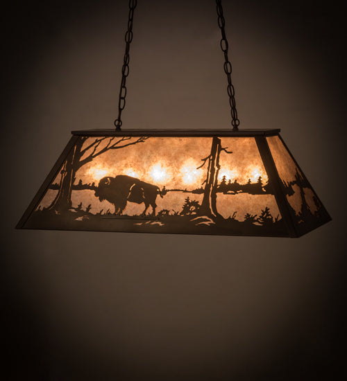 Meyda Lighting Buffalo at Lake 33" 6-Light Antique Copper Island Pendant Light With Silver Mica Shade Glass