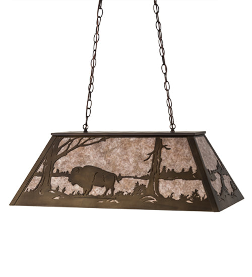 Meyda Lighting Buffalo at Lake 33" 6-Light Antique Copper Island Pendant Light With Silver Mica Shade Glass