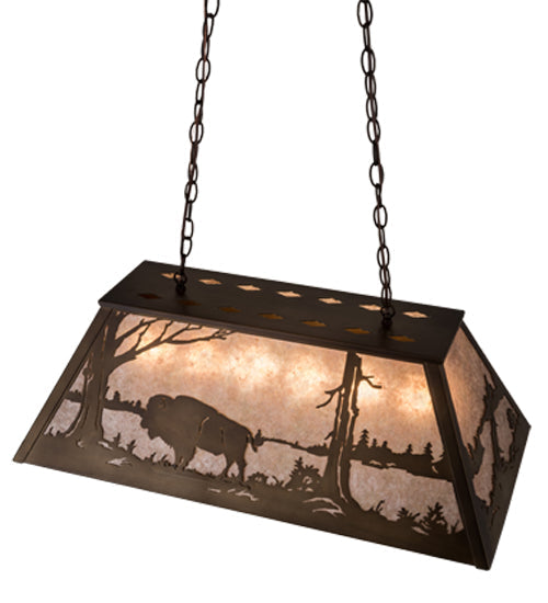 Meyda Lighting Buffalo at Lake 33" 6-Light Antique Copper Island Pendant Light With Silver Mica Shade Glass