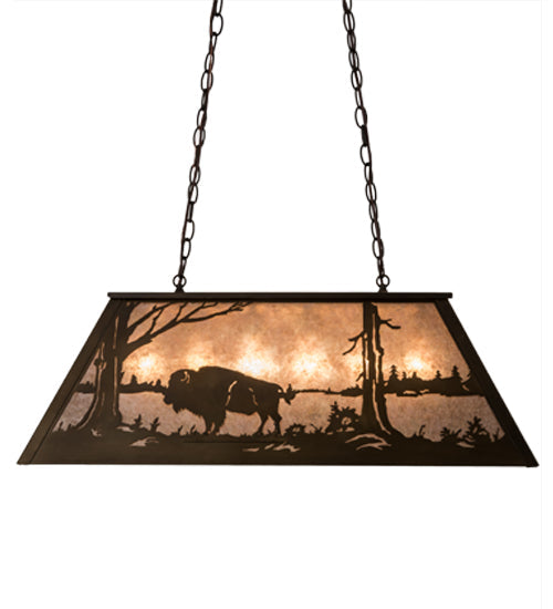 Meyda Lighting Buffalo at Lake 33" 6-Light Antique Copper Island Pendant Light With Silver Mica Shade Glass