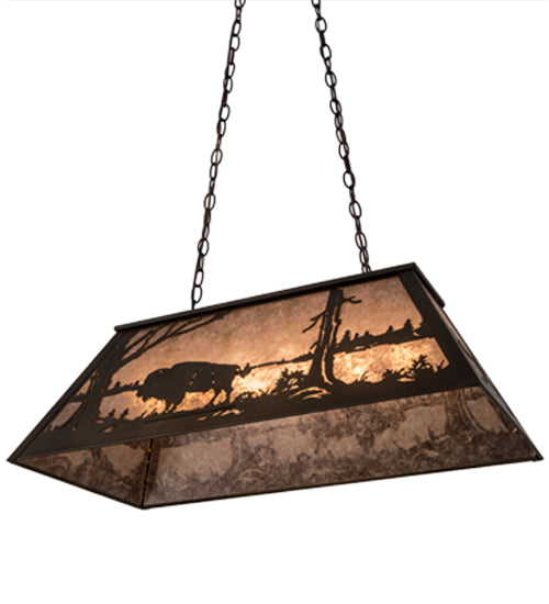 Meyda Lighting Buffalo at Lake 33" 6-Light Antique Copper Island Pendant Light With Silver Mica Shade Glass
