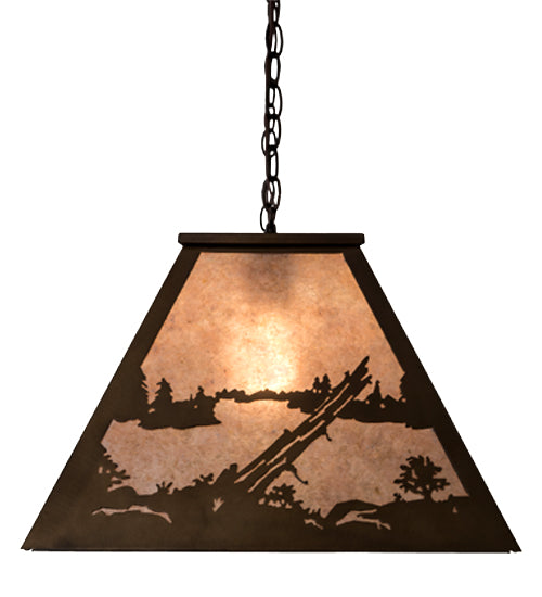 Meyda Lighting Buffalo at Lake 33" 6-Light Antique Copper Island Pendant Light With Silver Mica Shade Glass