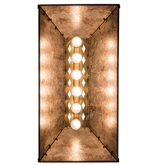 Meyda Lighting Buffalo at Lake 33" 6-Light Antique Copper Island Pendant Light With Silver Mica Shade Glass