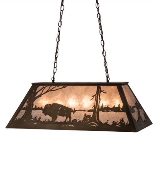 Meyda Lighting Buffalo at Lake 33" 6-Light Antique Copper Island Pendant Light With Silver Mica Shade Glass