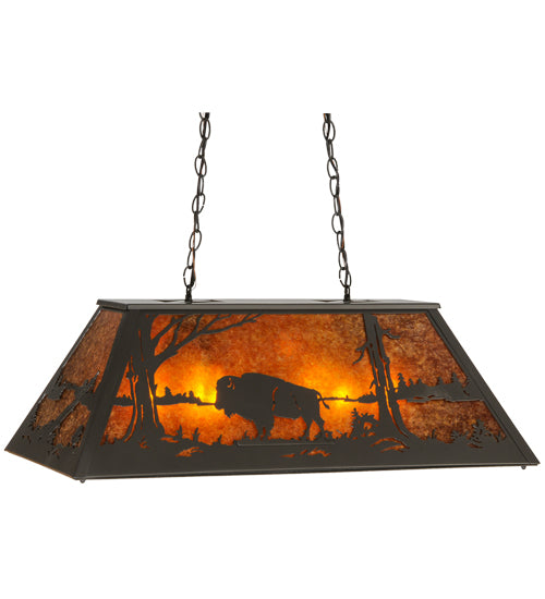 Meyda Lighting Buffalo at Lake 33" 6-Light Timeless Bronze Island Pendant Light With Amber Mica Shade Glass