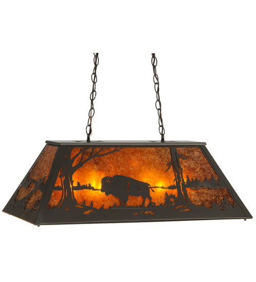 Meyda Lighting Buffalo at Lake 33" 6-Light Timeless Bronze Island Pendant Light With Amber Mica Shade Glass