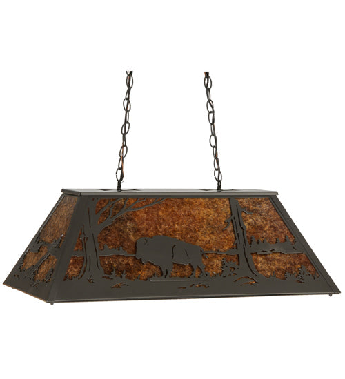 Meyda Lighting Buffalo at Lake 33" 6-Light Timeless Bronze Island Pendant Light With Amber Mica Shade Glass