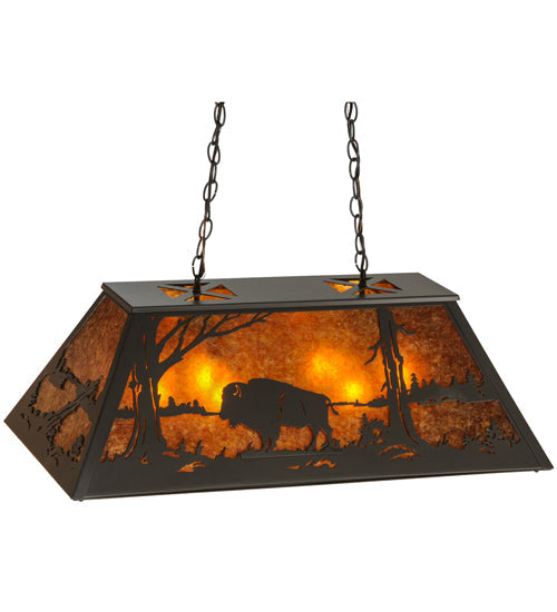 Meyda Lighting Buffalo at Lake 33" 6-Light Timeless Bronze Island Pendant Light With Amber Mica Shade Glass