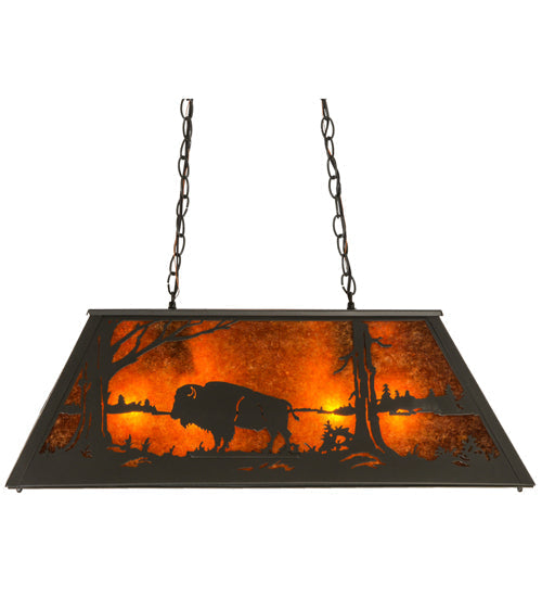 Meyda Lighting Buffalo at Lake 33" 6-Light Timeless Bronze Island Pendant Light With Amber Mica Shade Glass