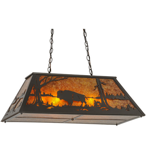 Meyda Lighting Buffalo at Lake 33" 6-Light Timeless Bronze Island Pendant Light With Amber Mica Shade Glass